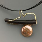 Freshwater Coin Pearl and Black Coral Pin/Pendant