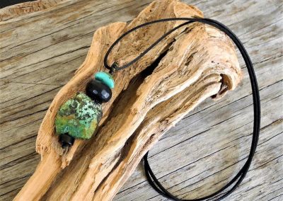 Chrysocolla – Turquoise – Black Onyx – Mixed Stone Pendant Long Necklace